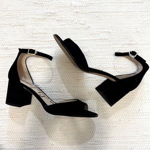 Sam Edelman Susie dOrsay black suede ankle strap block heel